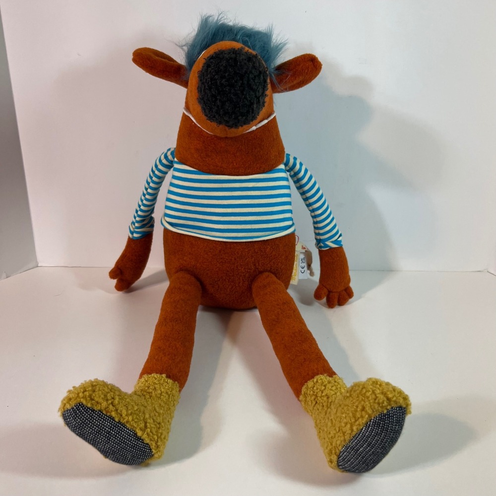 Moulin Roty Pidou Les Schmouks Plush Monster 16" NWOT Orange Fleece Blue Hair